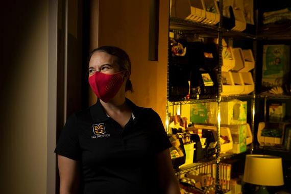 Residential Life staff member wearing face cover